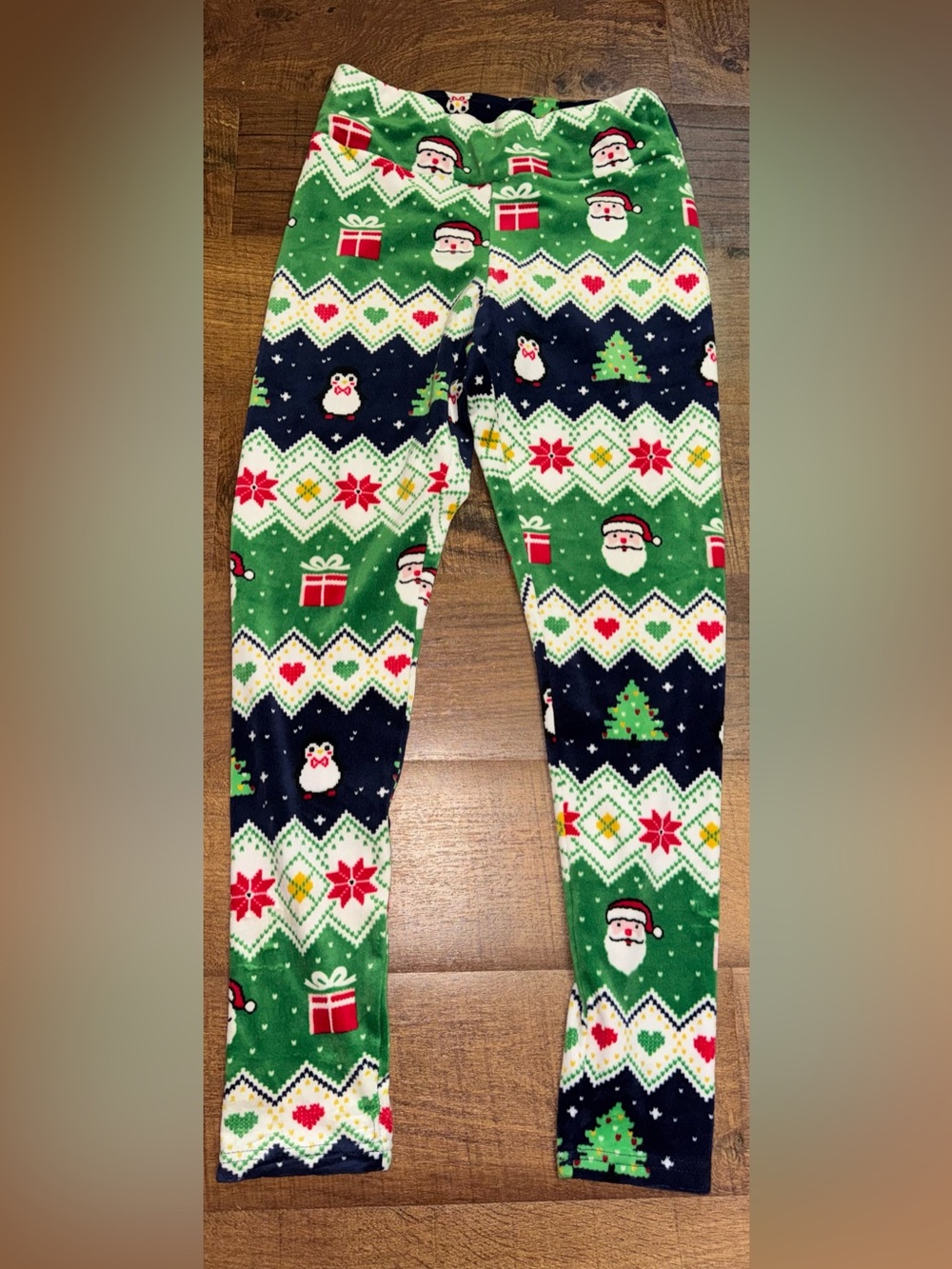 No Boundaries Green & Navy Holiday Print Leggings Med